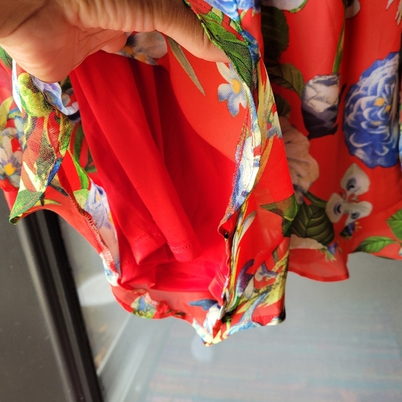 NWT Fashion Nova Orange Floral Small Long Sleeve Elastic Waist V Neck Romper - Picture 8 of 13